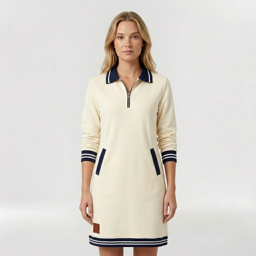 Abito Corto Casual da Donna con Zip e Colletto – Vestito Sportivo Elegante - Image 2
