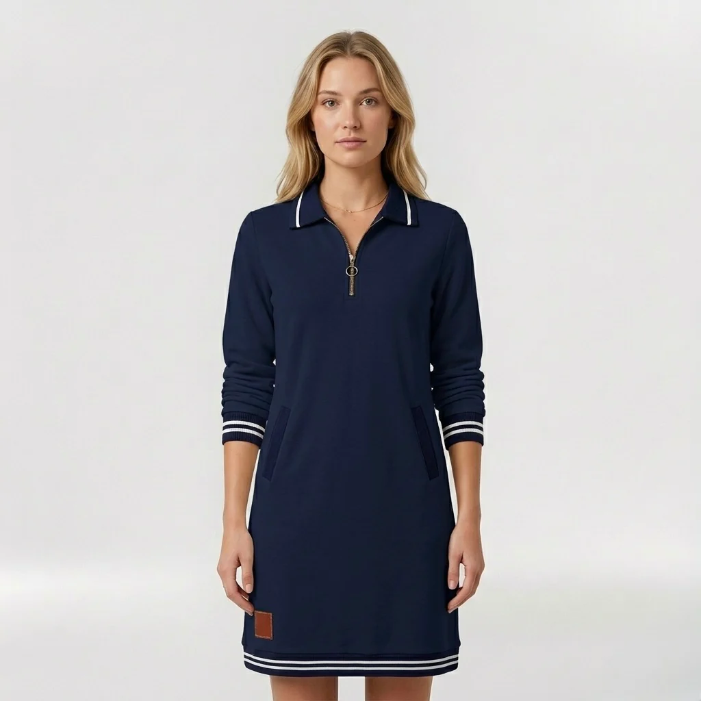 Abito Corto Casual da Donna con Zip e Colletto – Vestito Sportivo Elegante - Image 4