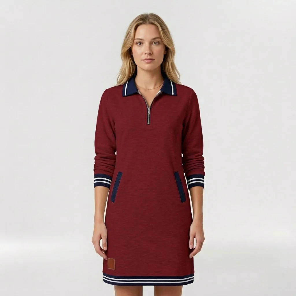 Abito Corto Casual da Donna con Zip e Colletto – Vestito Sportivo Elegante - Image 6