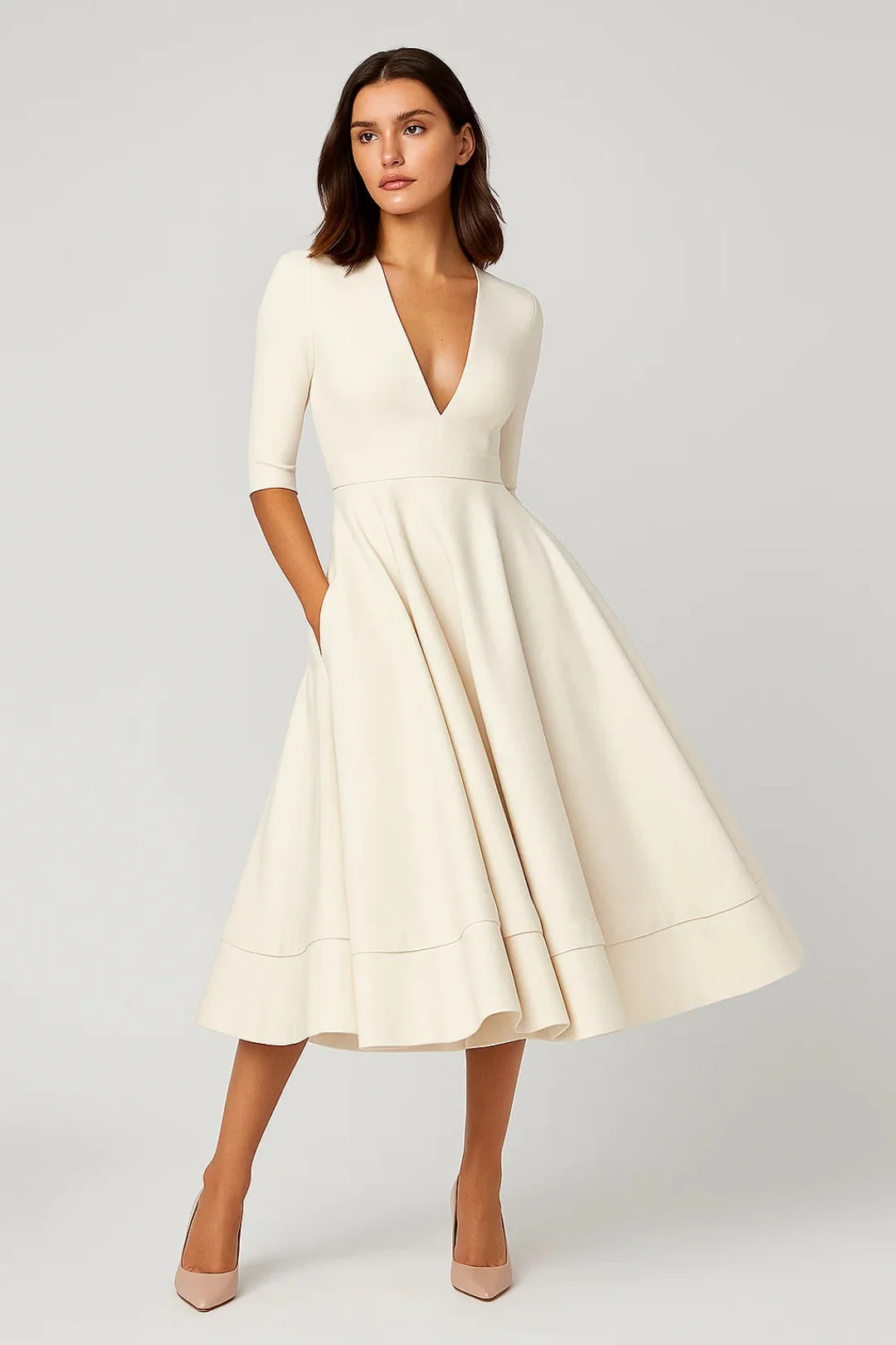 Abito Donna | Midi | Elegante | Silhouette Svasata per Mezza Stagione