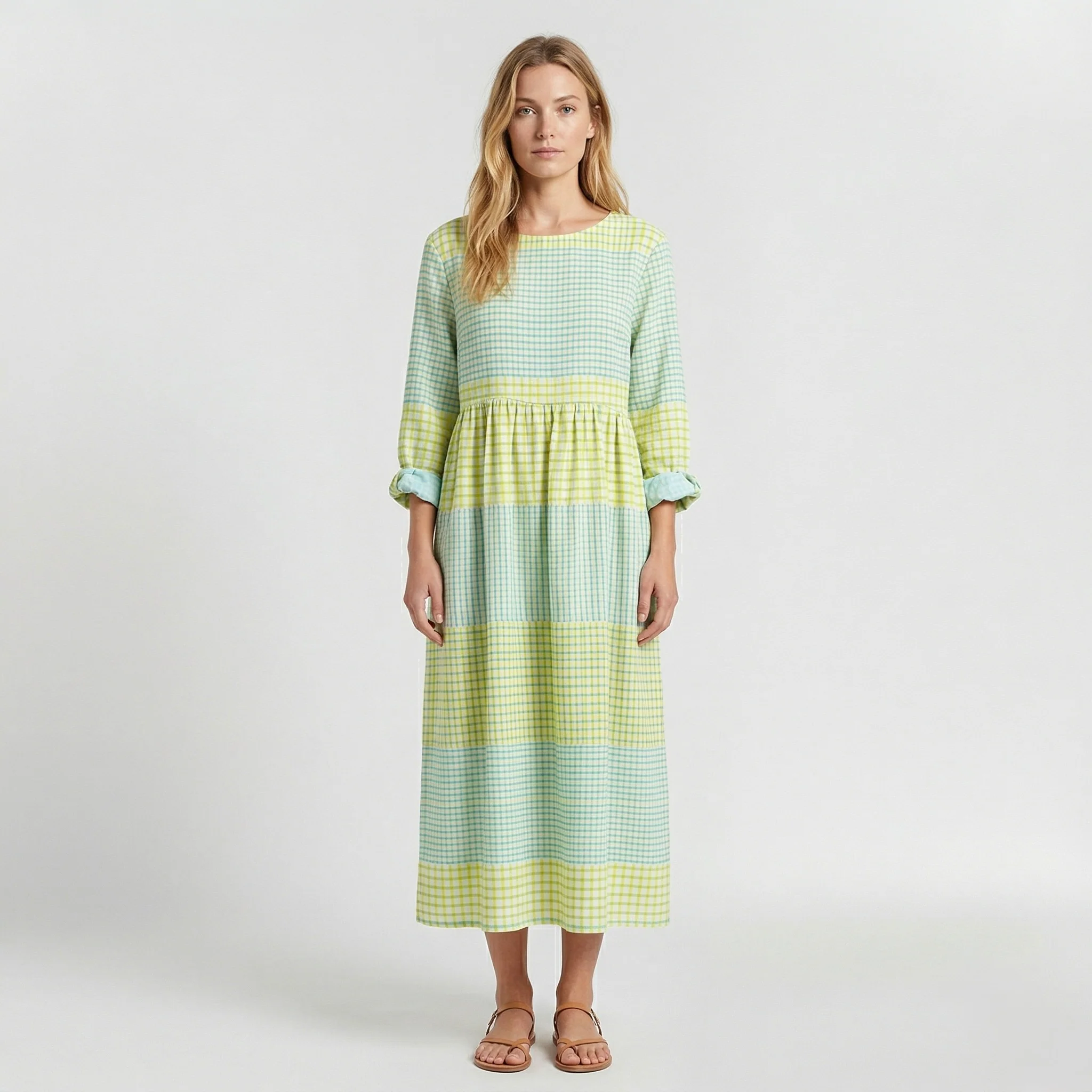 Abito Maxi a Righe con Balze da Donna – Leggero a Maniche Lunghe per l’Estate
