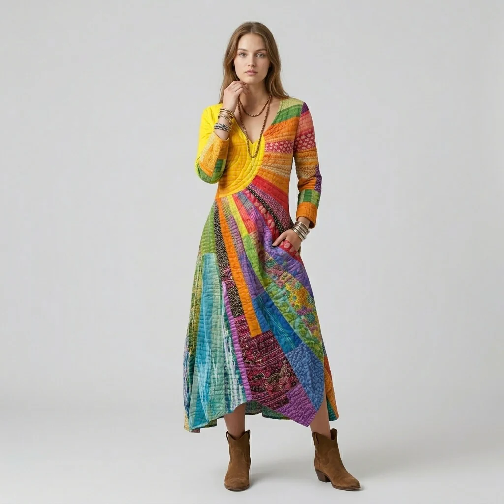 Abito Maxi Colorato da Donna – Vestito Lungo Fantasia Multicolore Elegante