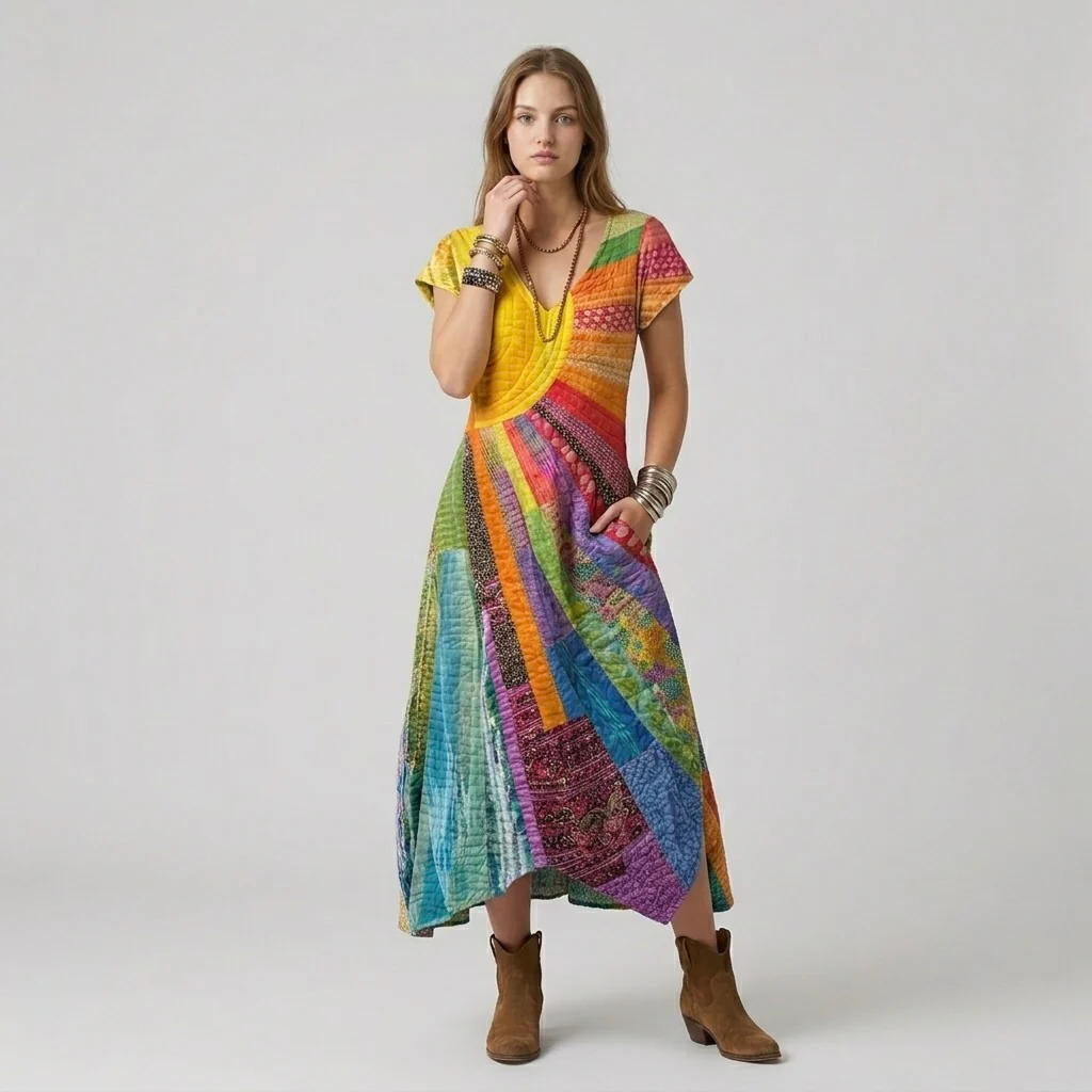 Abito Maxi Colorato da Donna – Vestito Lungo Fantasia Multicolore Elegante - Image 2