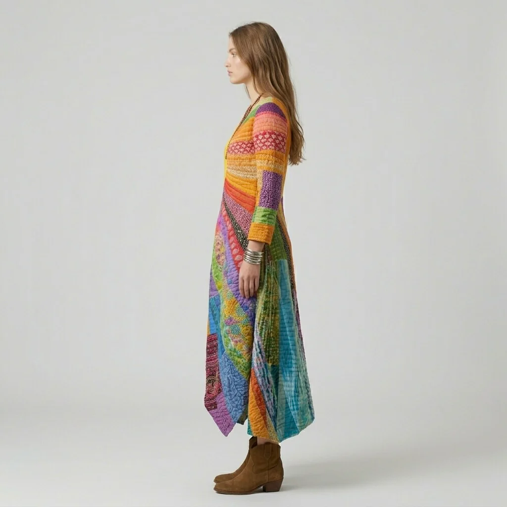 Abito Maxi Colorato da Donna – Vestito Lungo Fantasia Multicolore Elegante - Image 3