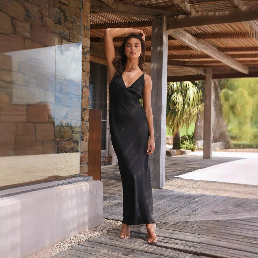 Abito Maxi da Donna - Elegante Design Senza Maniche con Scollo a V per Eventi Formali