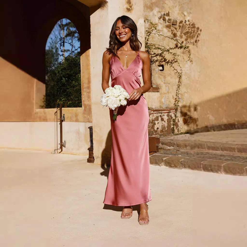 Abito Maxi da Donna - Elegante Design Senza Maniche con Scollo a V per Eventi Formali - Image 3