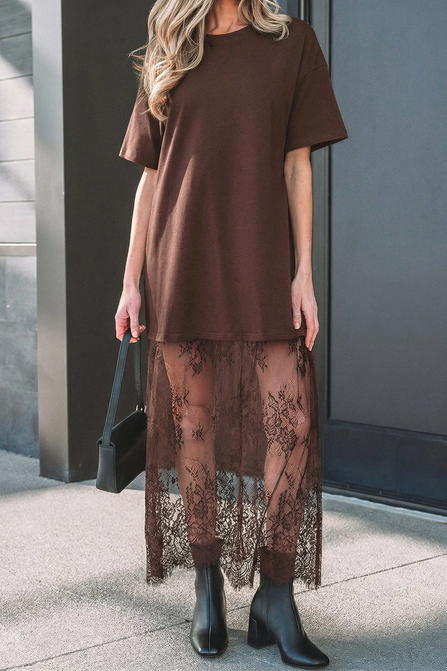 Abito Maxi Largo a Maniche Corte con Patchwork Floreale - Image 13