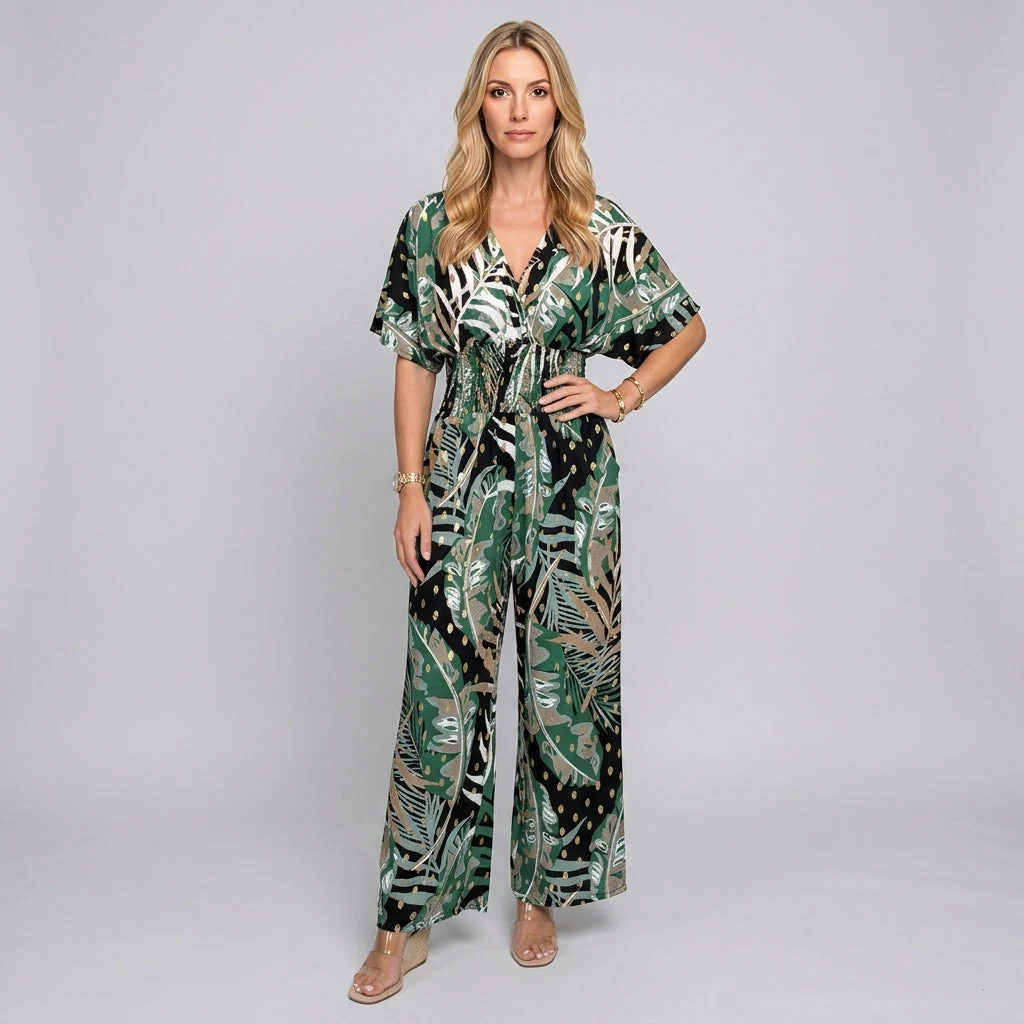 Abito Maxi Tropicale con Scollo a V e Vestibilità Ampia