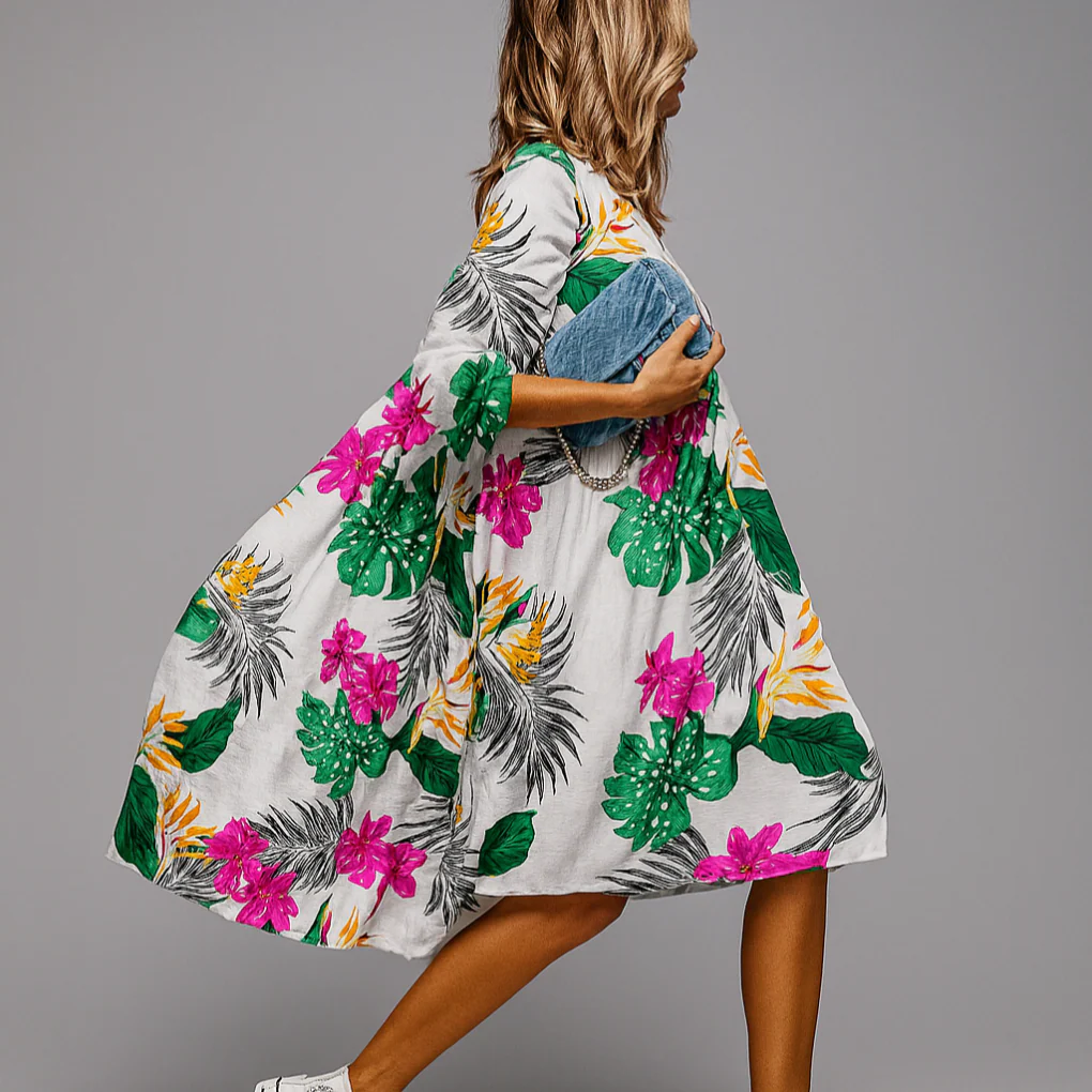 Abito Midi a Camicia Oversize con Stampa Floreale - Image 3