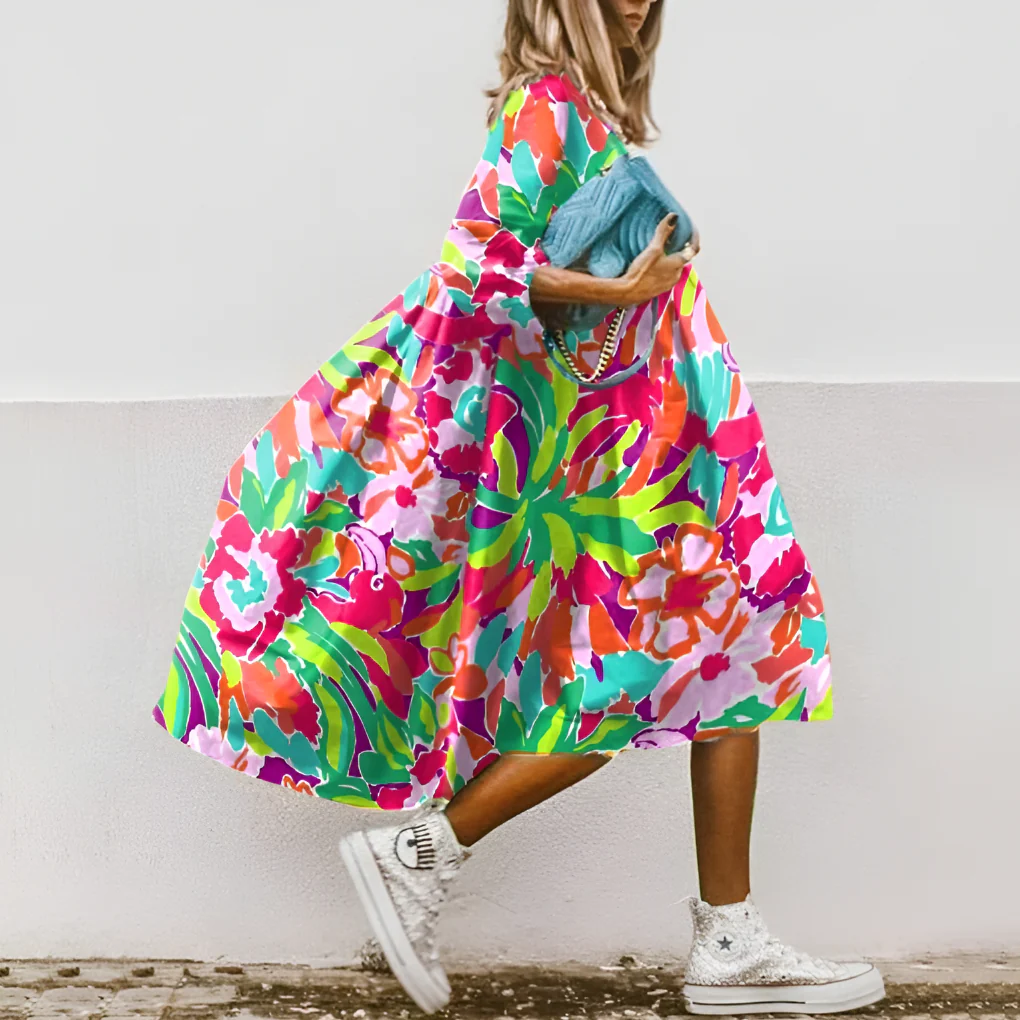 Abito Midi a Camicia Oversize con Stampa Floreale - Image 4
