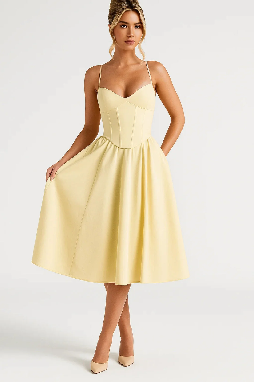 Abito Midi Donna - Bustier Taglio Svasato Bretelle | Romantico