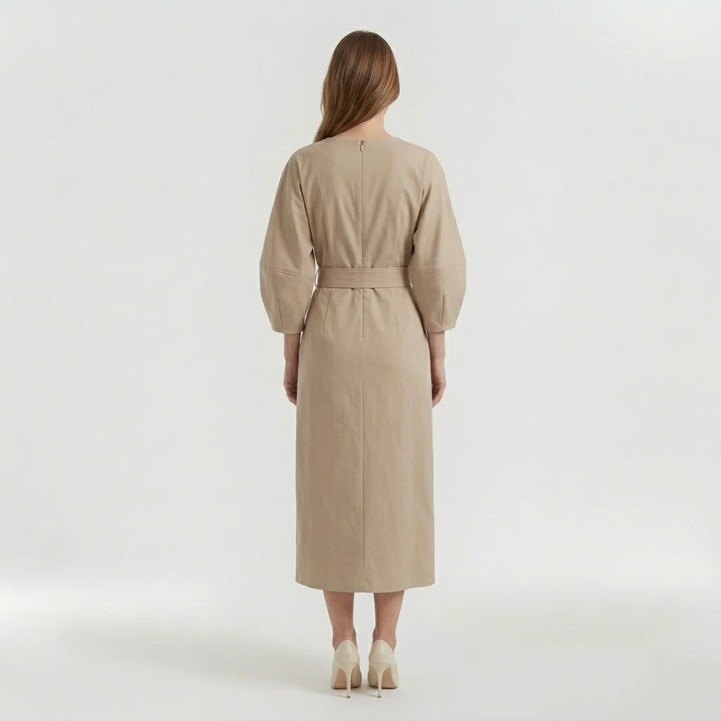 Abito Midi Elegante da Donna a Maniche Lunghe – Vestito Casual Chic con Cintura - Image 10