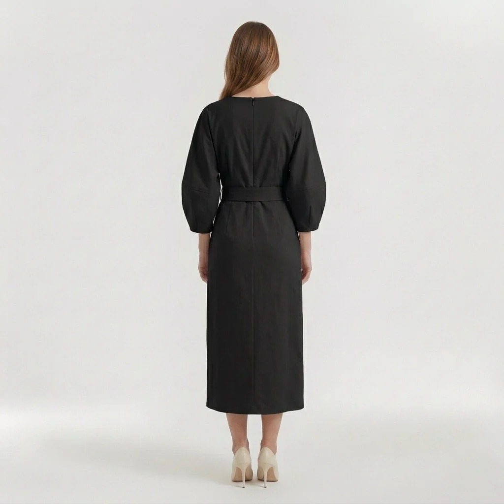 Abito Midi Elegante da Donna a Maniche Lunghe – Vestito Casual Chic con Cintura - Image 12
