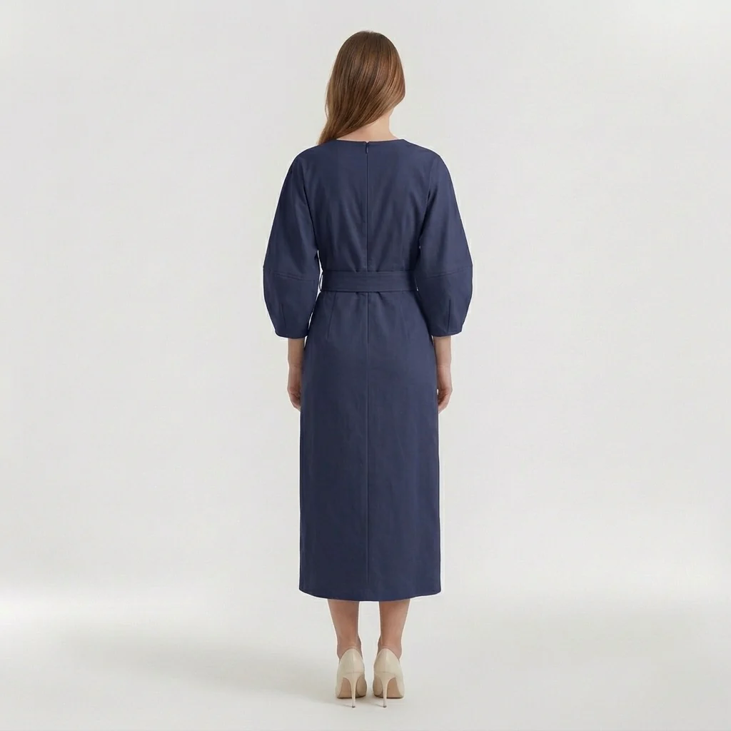 Abito Midi Elegante da Donna a Maniche Lunghe – Vestito Casual Chic con Cintura - Image 14