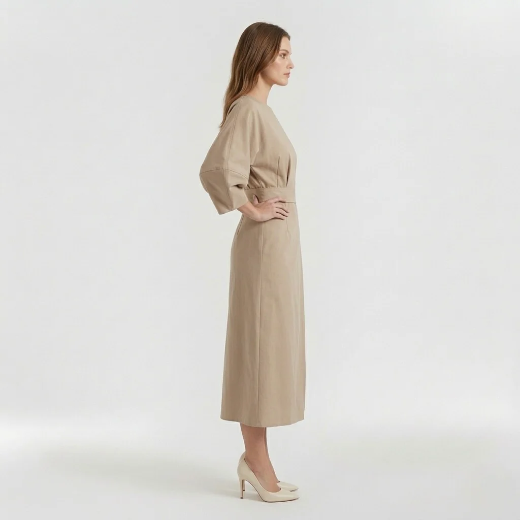 Abito Midi Elegante da Donna a Maniche Lunghe – Vestito Casual Chic con Cintura - Image 9