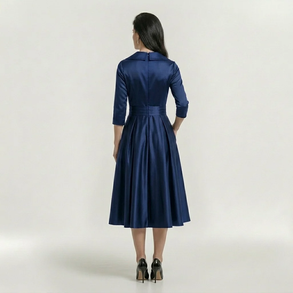 Abito Midi Elegante da Donna con Maniche Lunghe – Vestito Classico Svasato con Cintura - Image 10