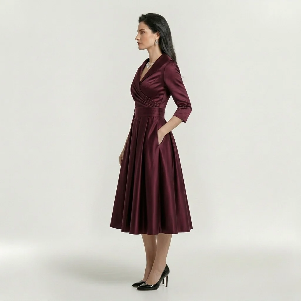 Abito Midi Elegante da Donna con Maniche Lunghe – Vestito Classico Svasato con Cintura - Image 11