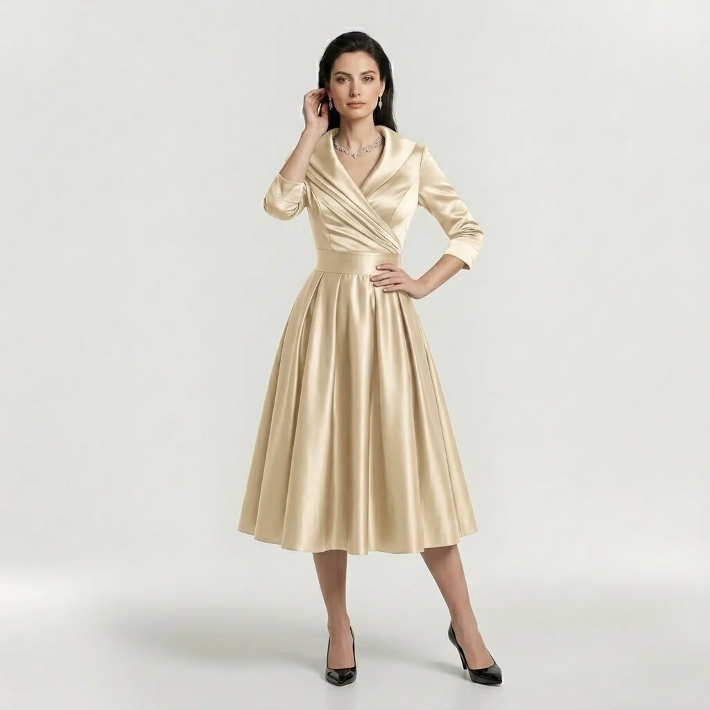 Abito Midi Elegante da Donna con Maniche Lunghe – Vestito Classico Svasato con Cintura - Image 4