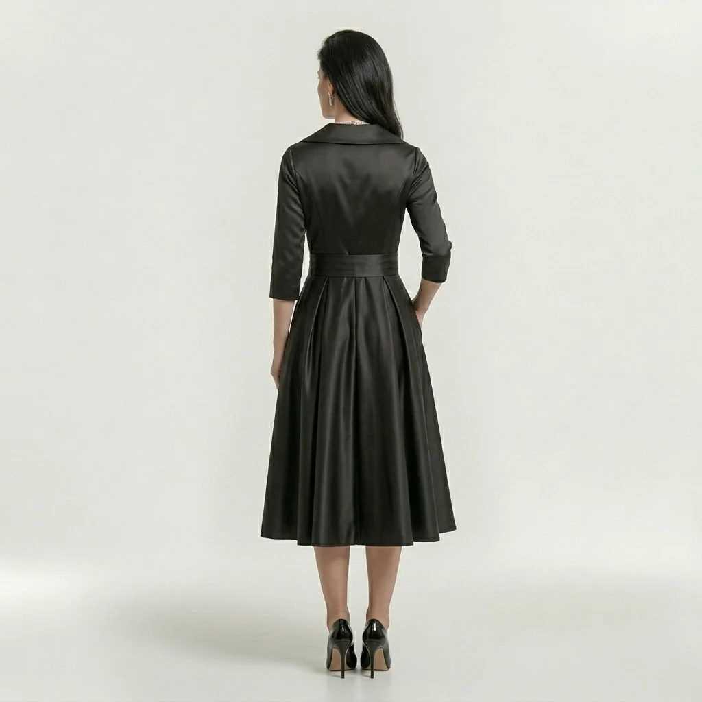Abito Midi Elegante da Donna con Maniche Lunghe – Vestito Classico Svasato con Cintura - Image 8