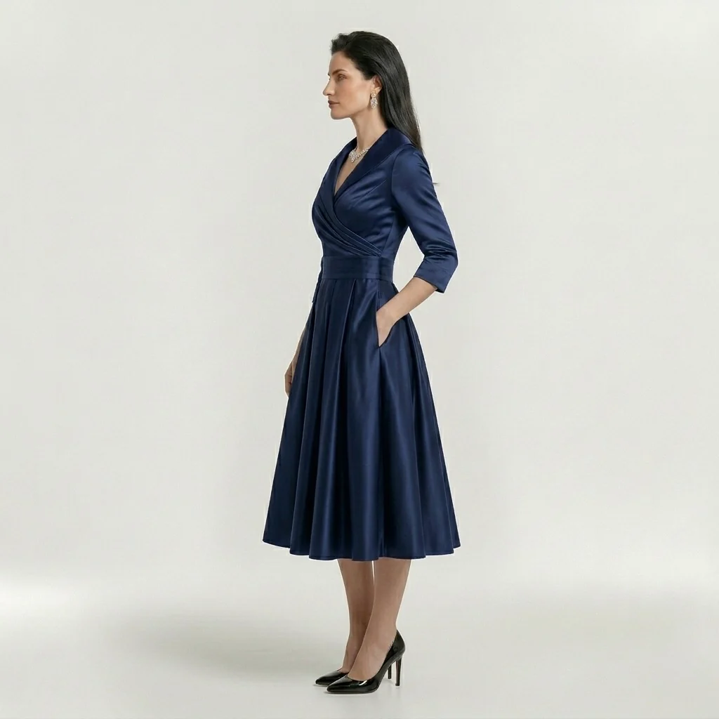Abito Midi Elegante da Donna con Maniche Lunghe – Vestito Classico Svasato con Cintura - Image 9