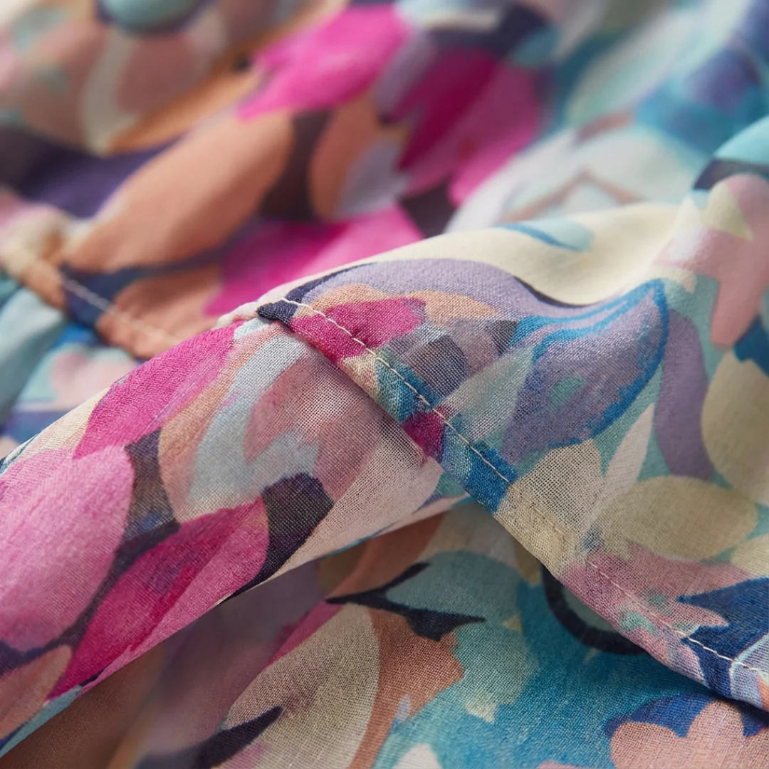 Abito Midi Stampato da Donna con Scollo a V, Maniche a 3/4 e Vita Arricciata - Image 3