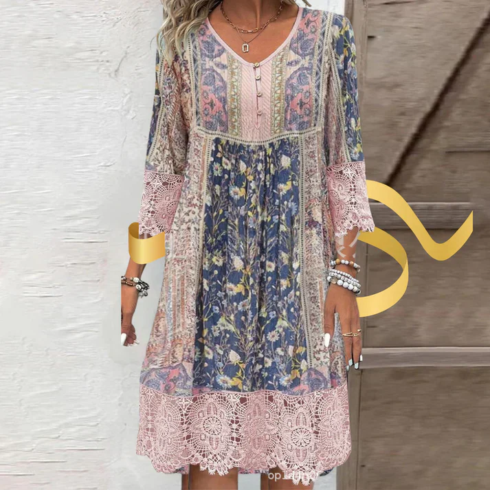 Ada - Vintage blonde kjole med print