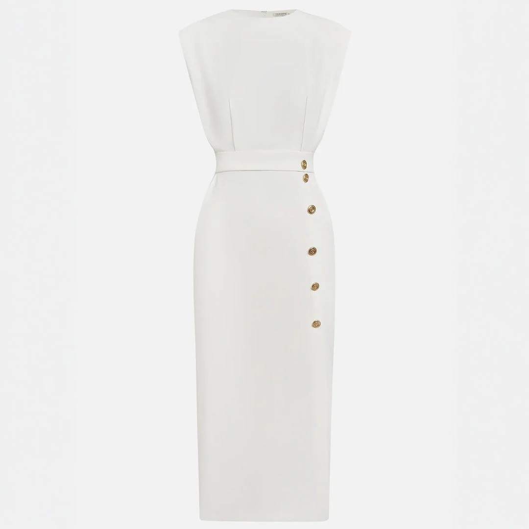 Andrea | Vestito Midi Aderente con Bottoni Donna Senza Maniche - Image 11