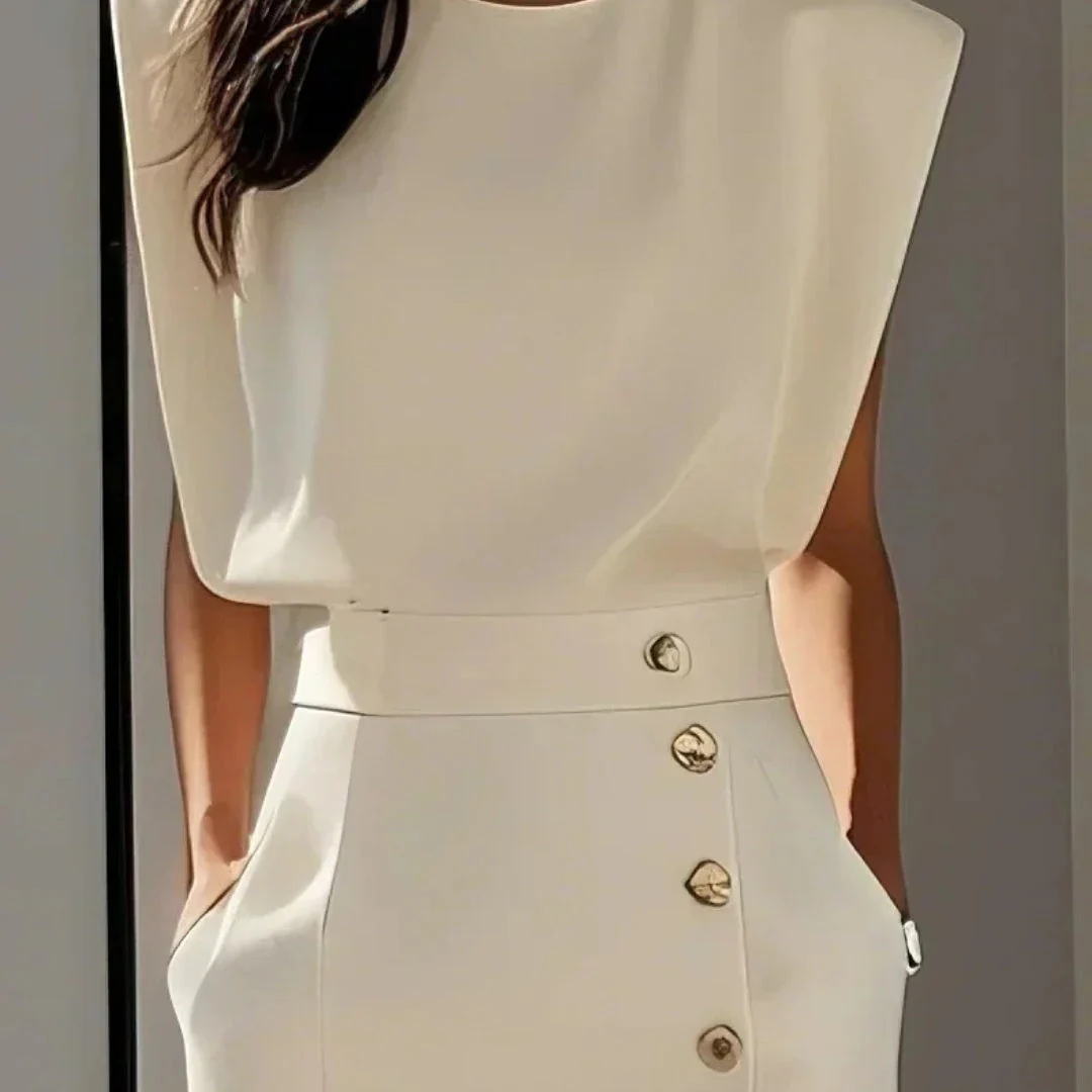 Andrea | Vestito Midi Aderente con Bottoni Donna Senza Maniche - Image 8
