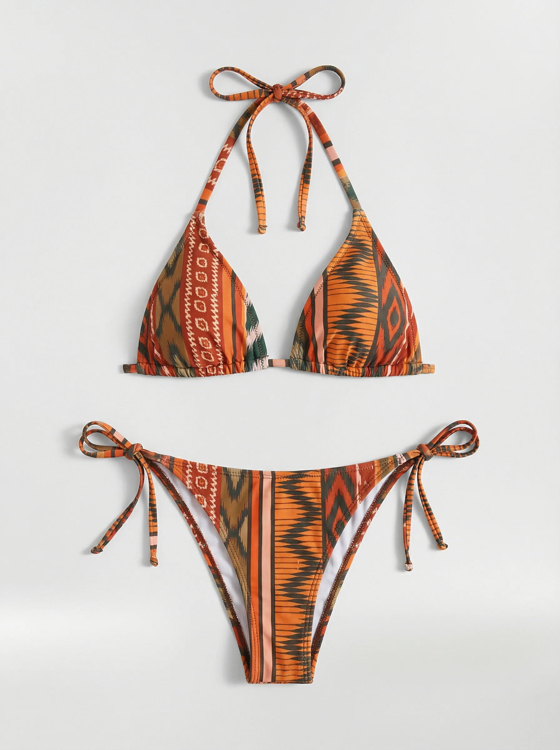 Bikini da donna arancione con stampa e design halter