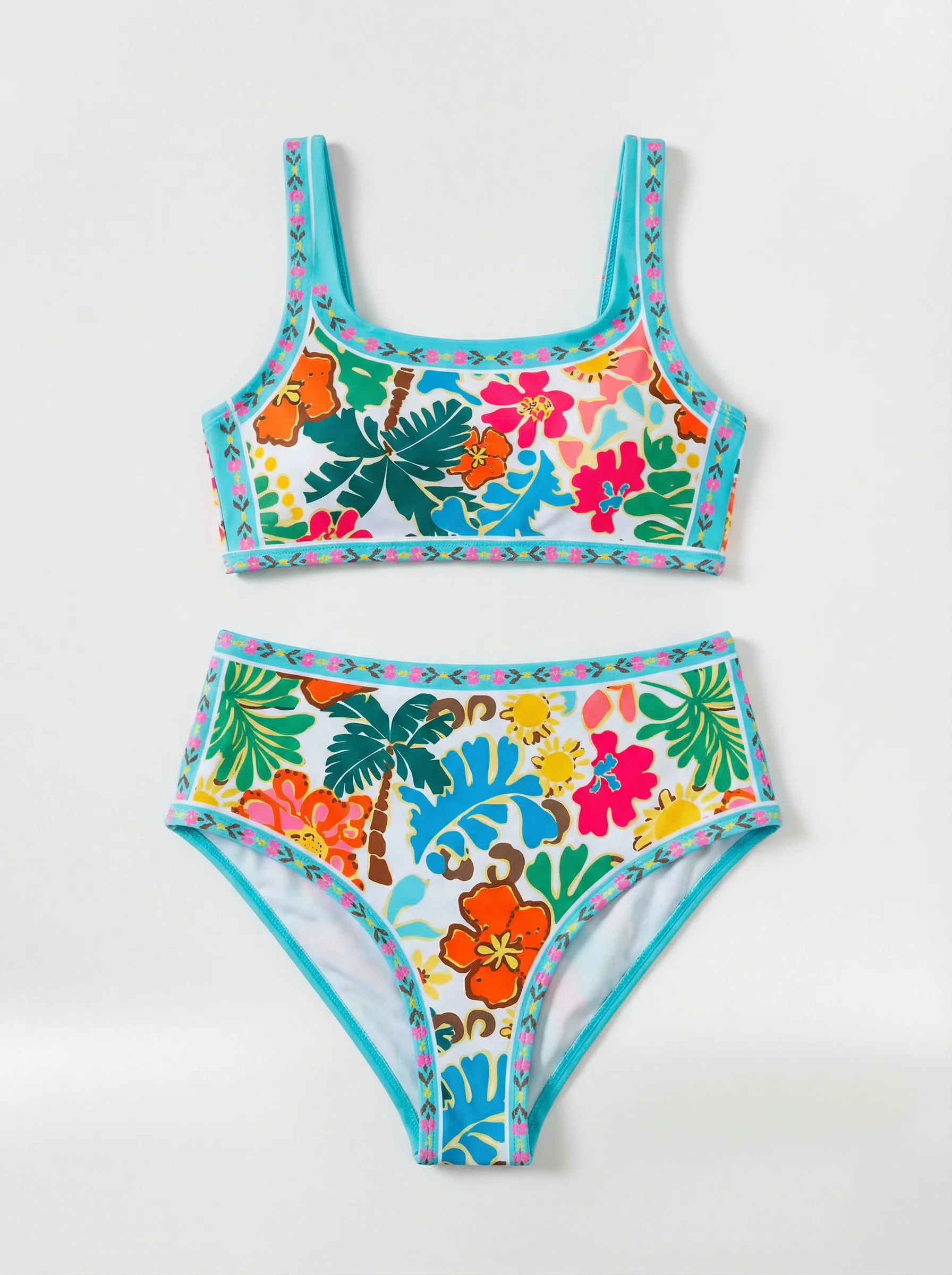 Bikini donna a vita alta con fiori colorati
