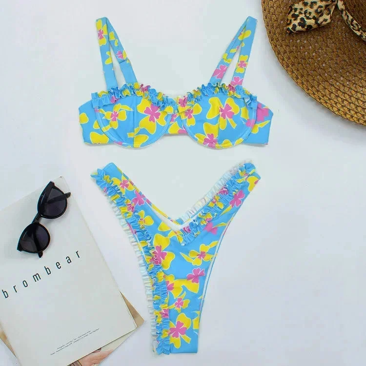 Bikini donna con volant, motivi e slip coordinati - Image 9