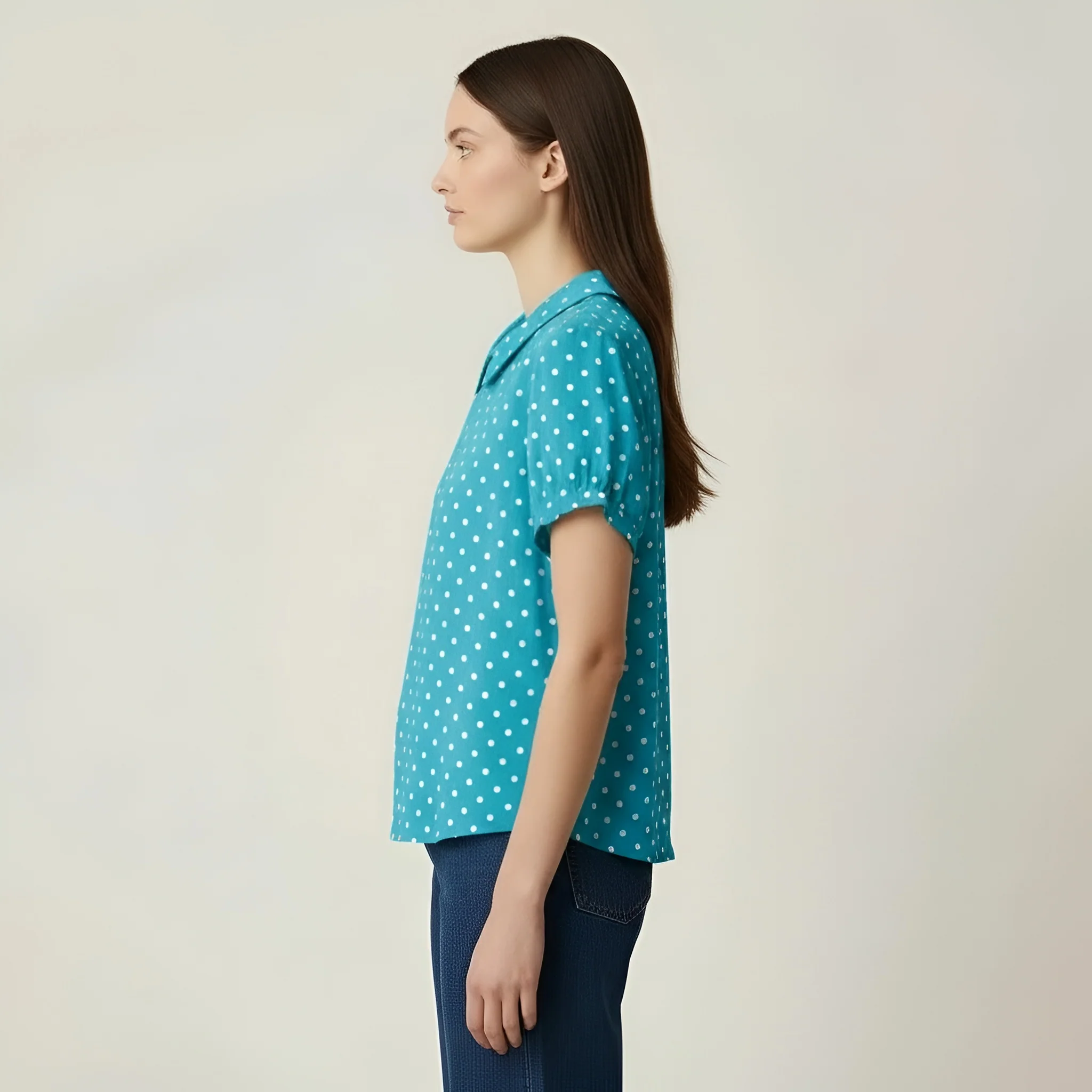 Blusa Donna a Pois Maniche Corte Camicia Casual Colletto Abbigliamento Donna - Image 2