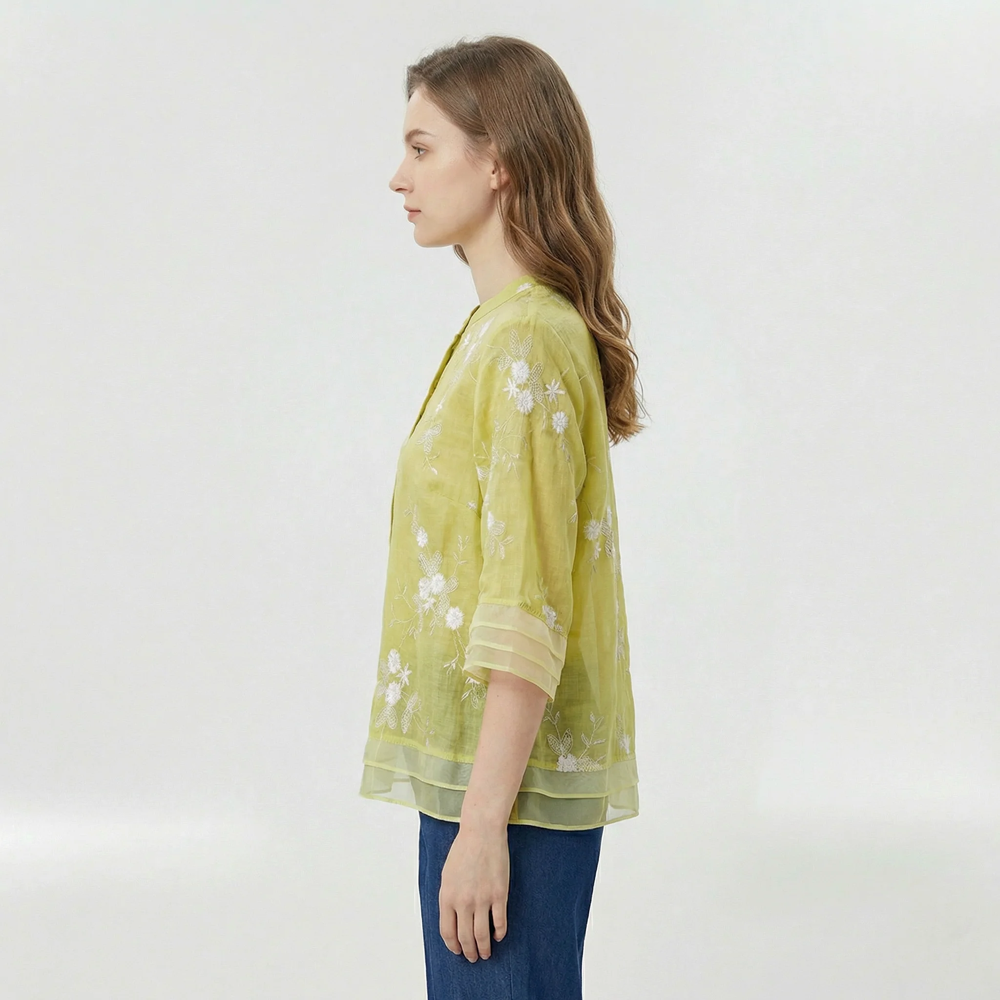 Blusa donna morbida con ricami floreali e colletto coreano casual - Image 5