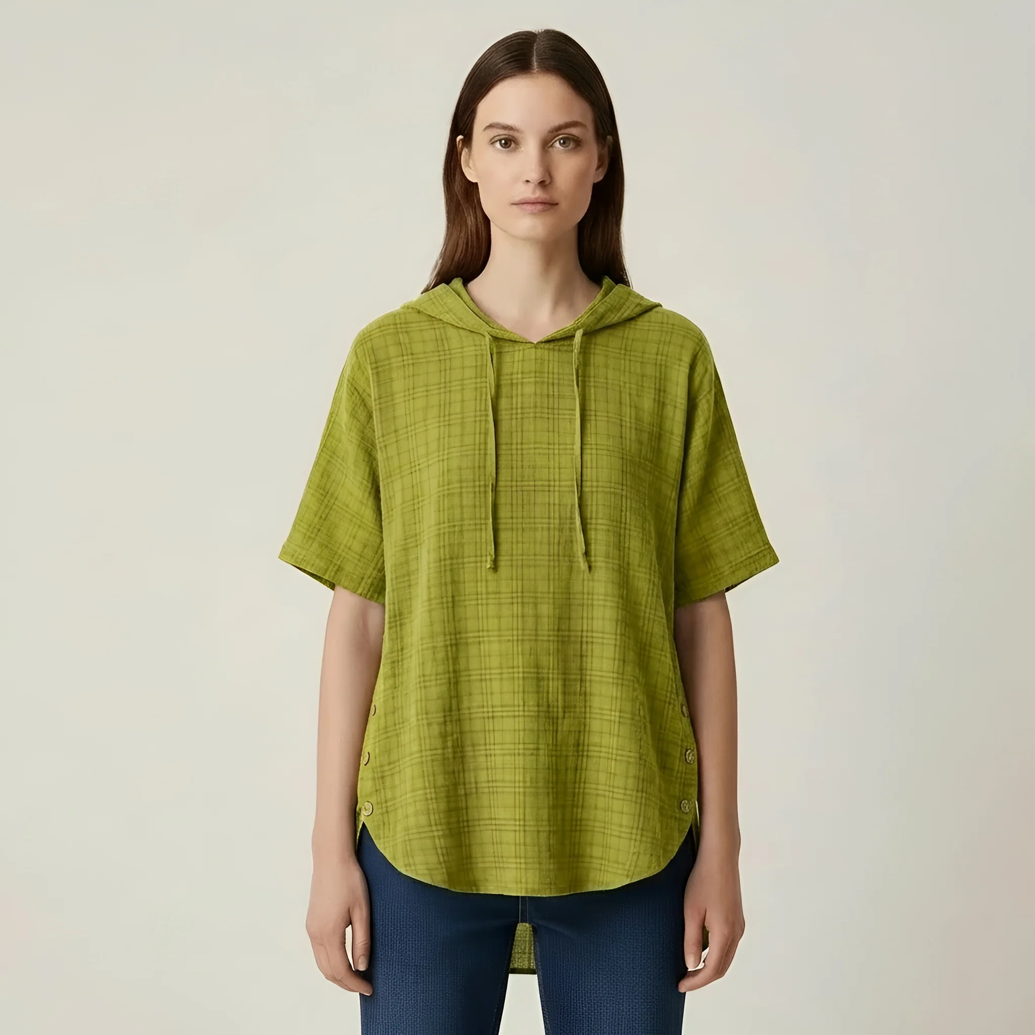 Blusa Donna Oversize in Cotone Maniche Corte Tunica Casual Larga con Bottoni - Image 6