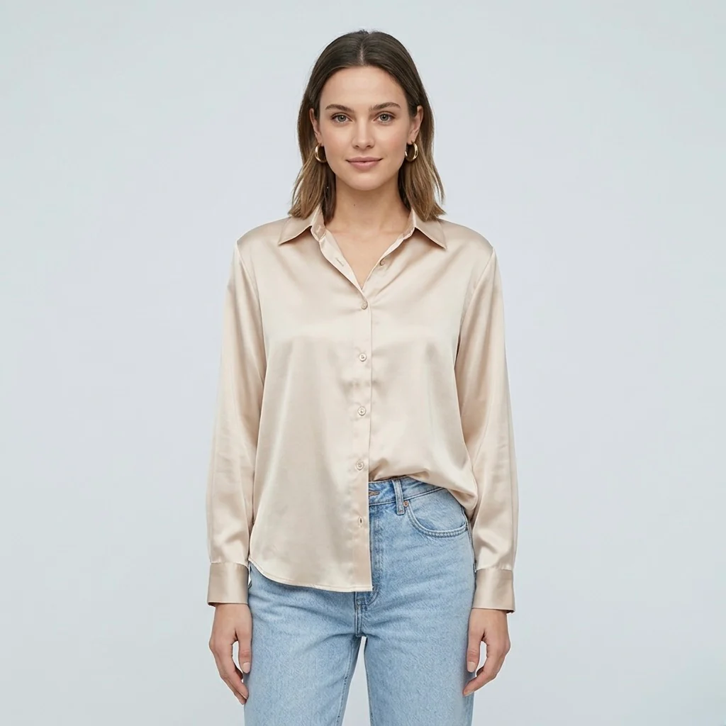 Blusa elegante da donna a maniche lunghe stile satinato moderno