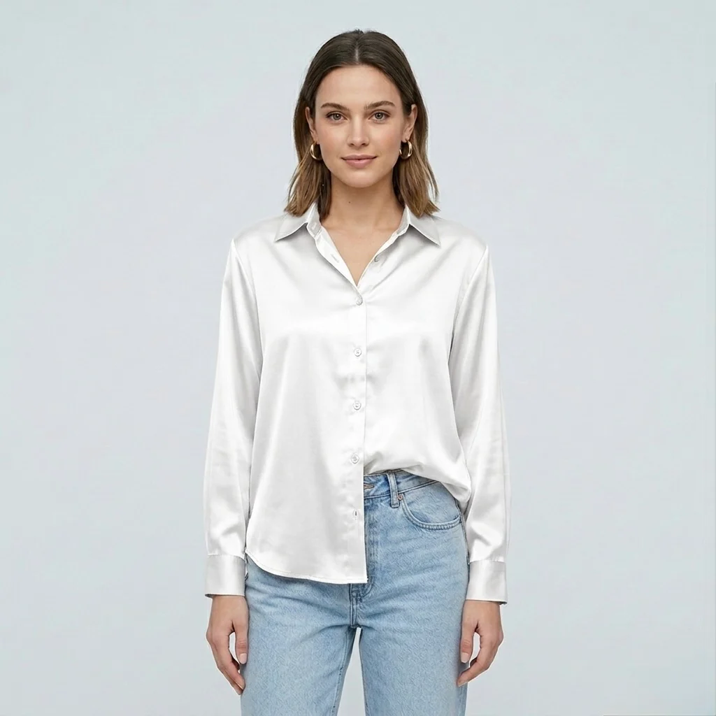Blusa elegante da donna a maniche lunghe stile satinato moderno - Image 12