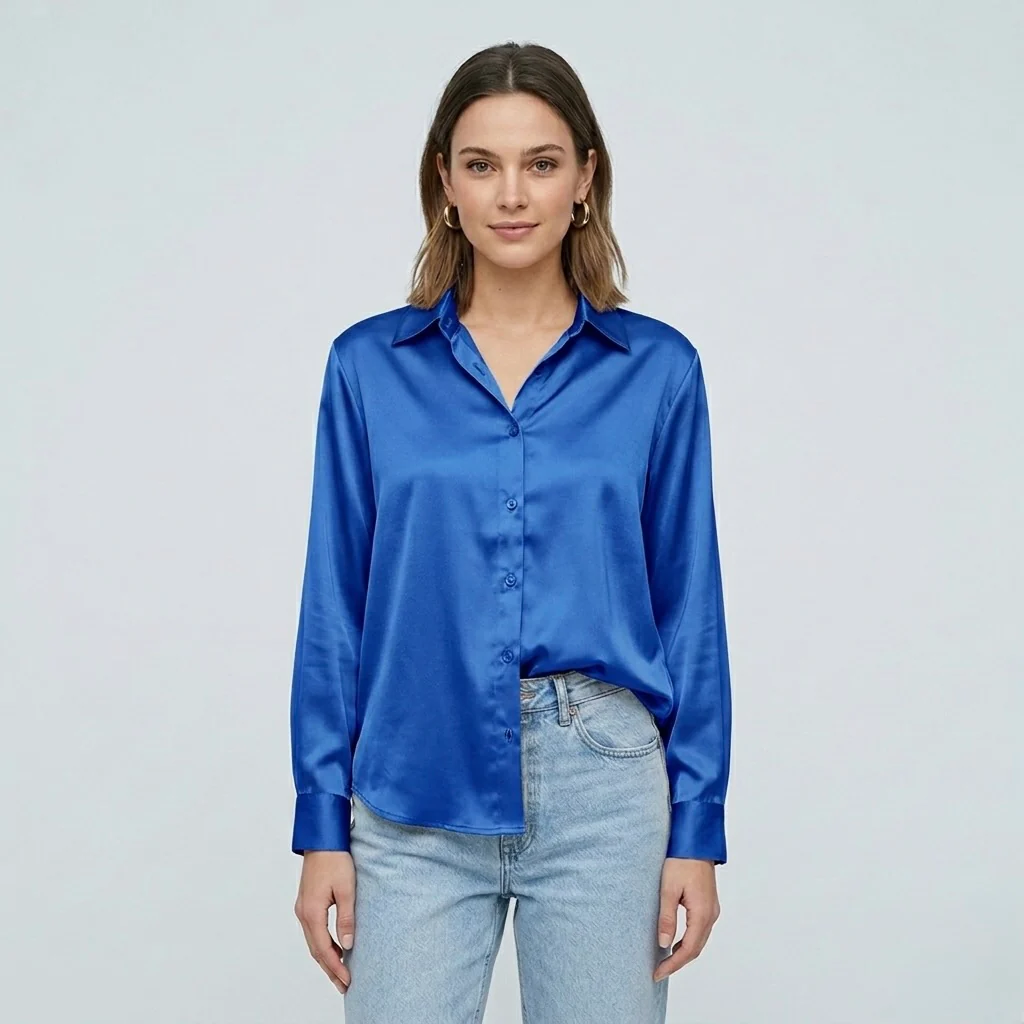 Blusa elegante da donna a maniche lunghe stile satinato moderno - Image 2