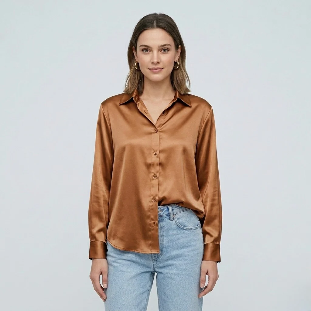 Blusa elegante da donna a maniche lunghe stile satinato moderno - Image 3
