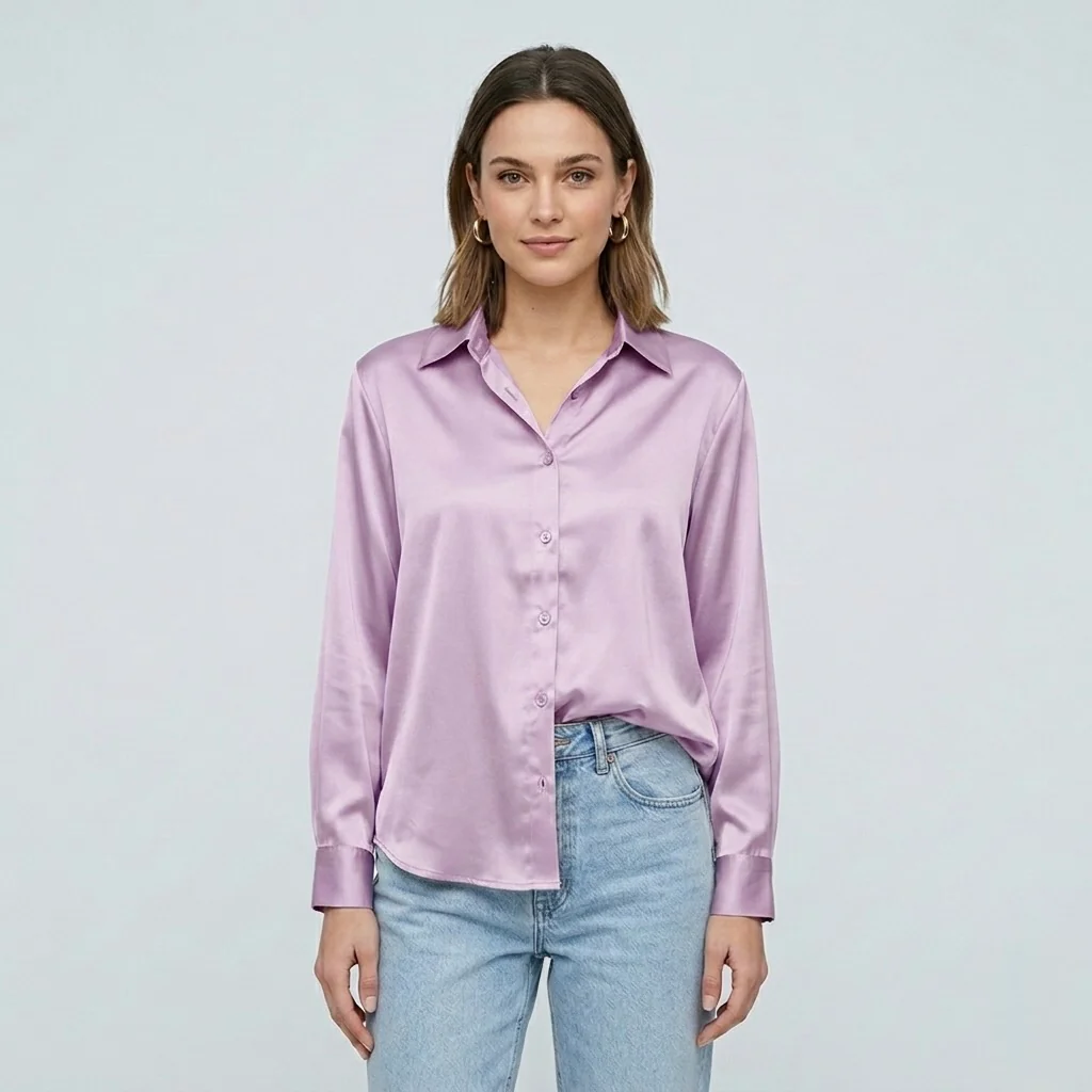 Blusa elegante da donna a maniche lunghe stile satinato moderno - Image 4