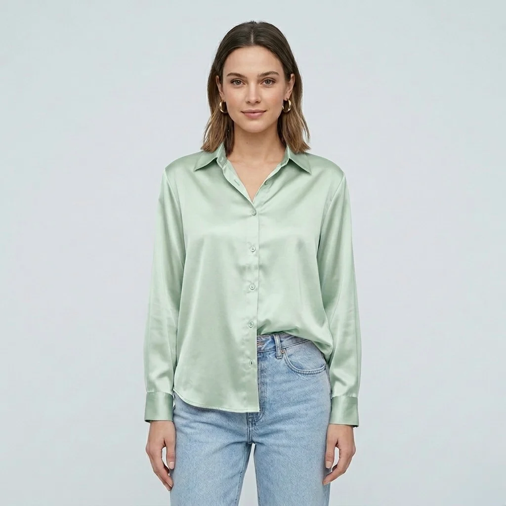 Blusa elegante da donna a maniche lunghe stile satinato moderno - Image 5