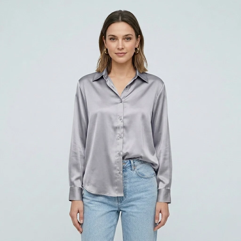 Blusa elegante da donna a maniche lunghe stile satinato moderno - Image 6