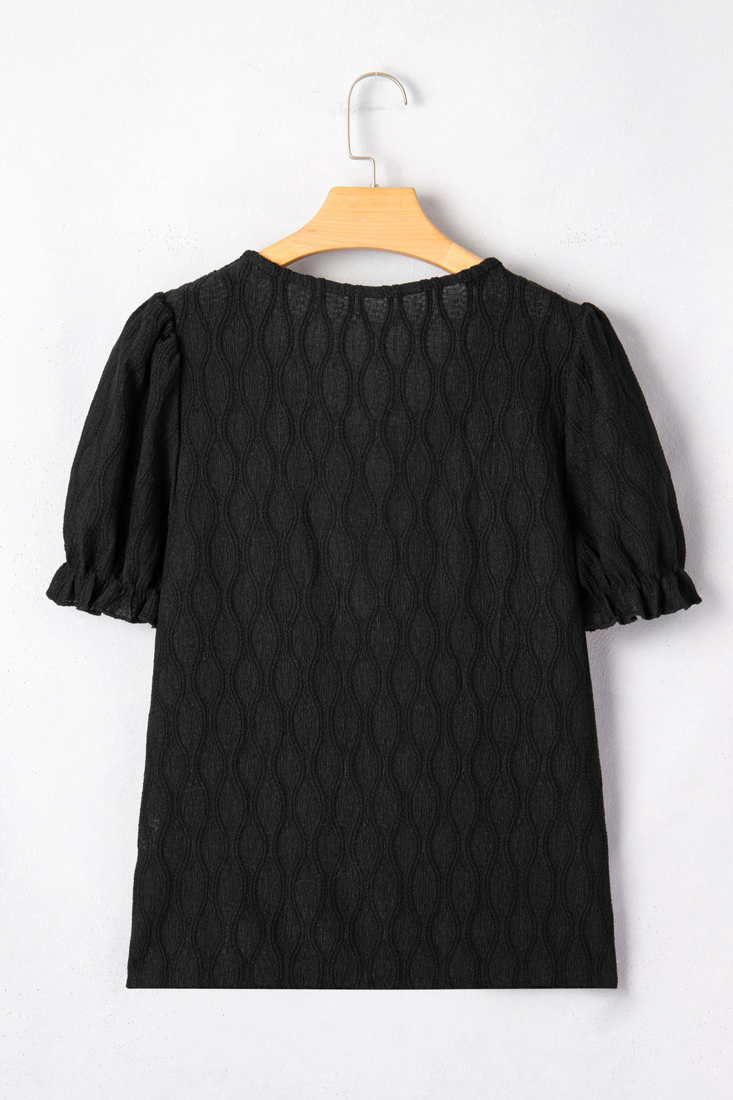 Blusa Testurizzata a Tinta Unita con Scollo a V e Maniche a Sbuffo - Image 8