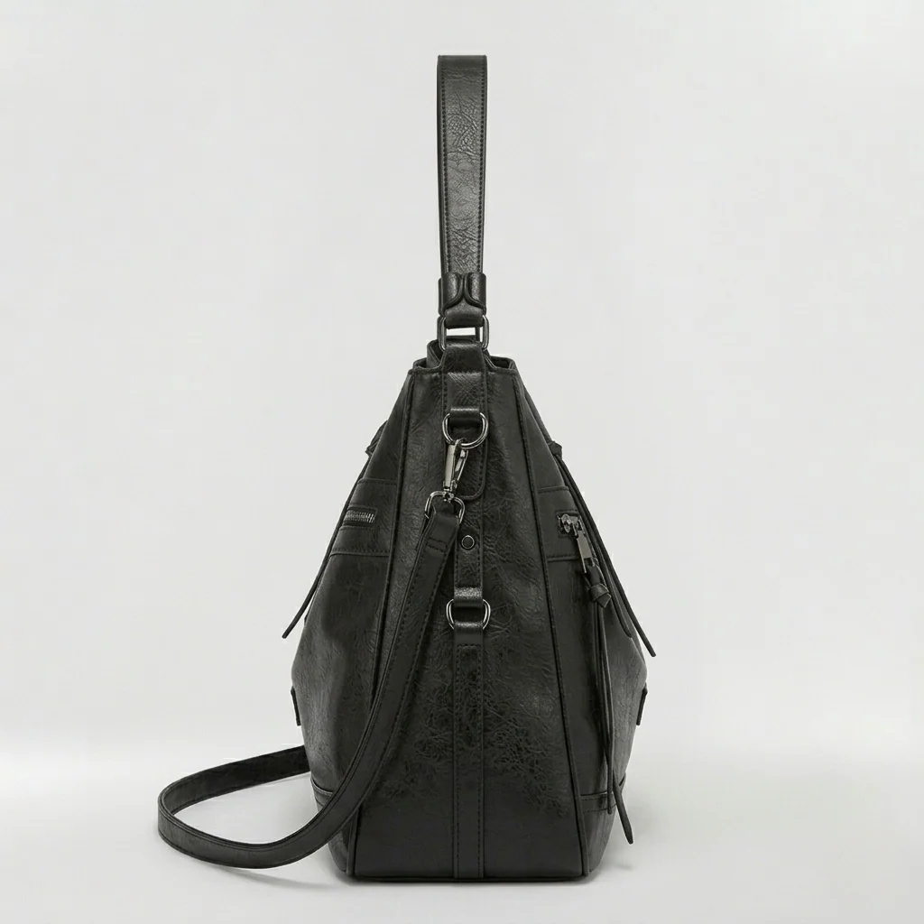 Borsa a spalla morbida da donna con zip e tasche frontali - Image 4