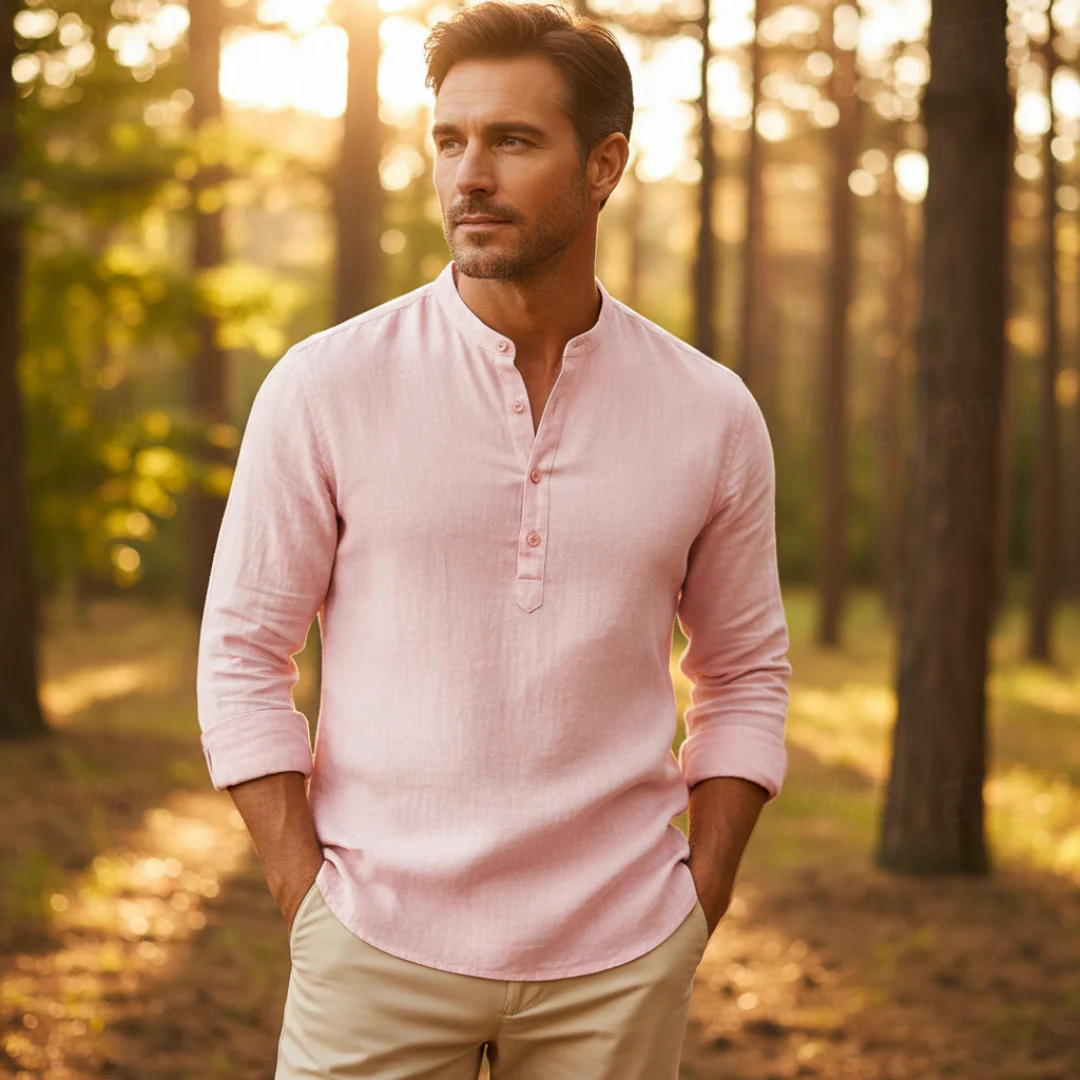 Camicia Henley in Lino da Uomo a Maniche Lunghe - Image 12