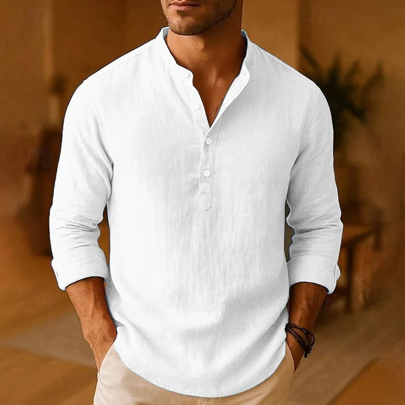 Camicia Henley in Lino da Uomo a Maniche Lunghe - Image 9