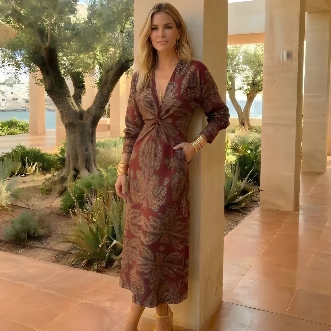 Carmen | Vestito Lungo Stampato Ospite di Nozze con Drappeggio - Image 3