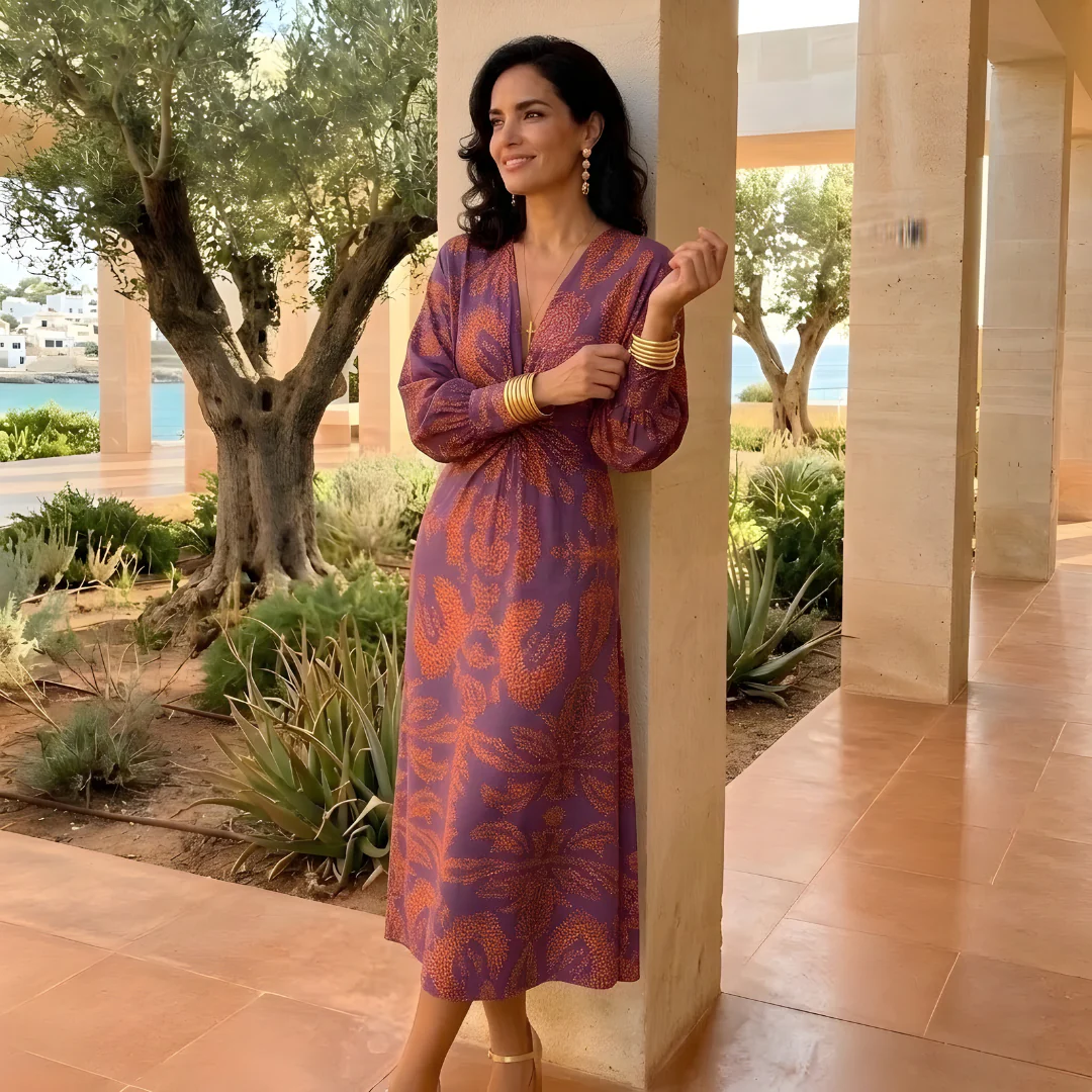 Carmen | Vestito Lungo Stampato Ospite di Nozze con Drappeggio - Image 4
