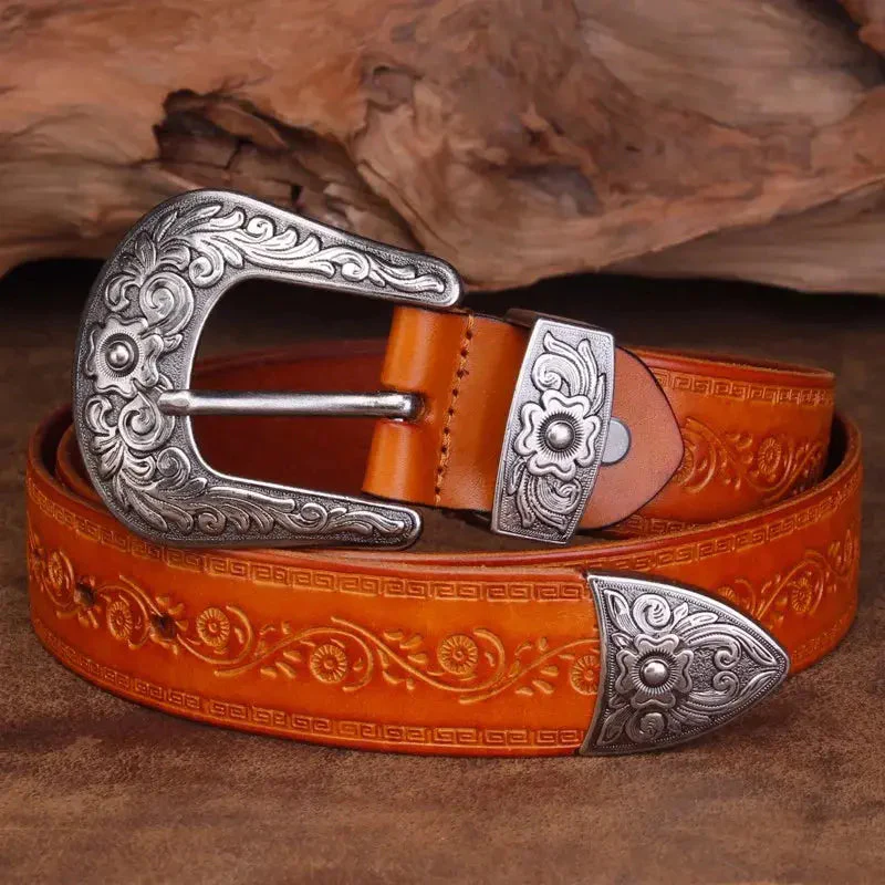 Cintura in pelle da uomo in stile western - Fibbia incisa, classico stile cowboy - Image 4