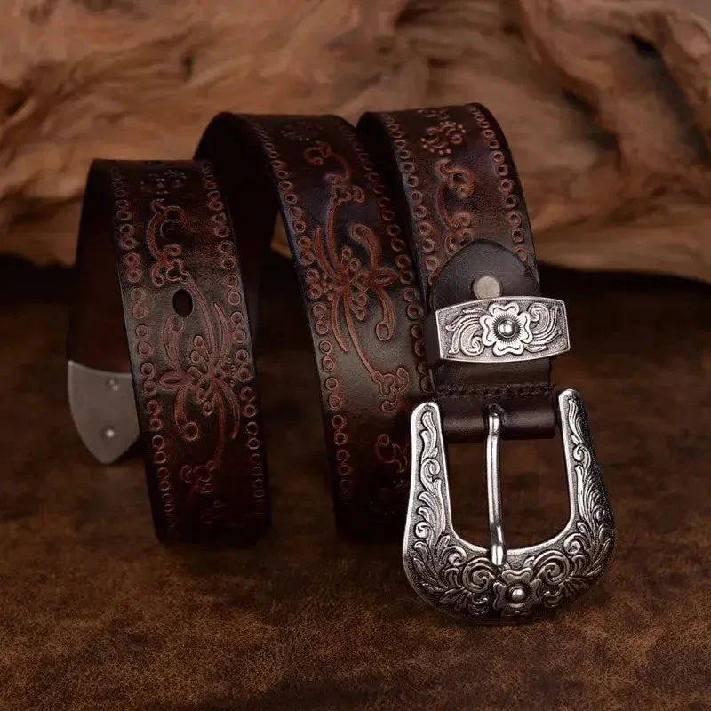 Cintura in pelle da uomo in stile western - Fibbia incisa, classico stile cowboy - Image 5