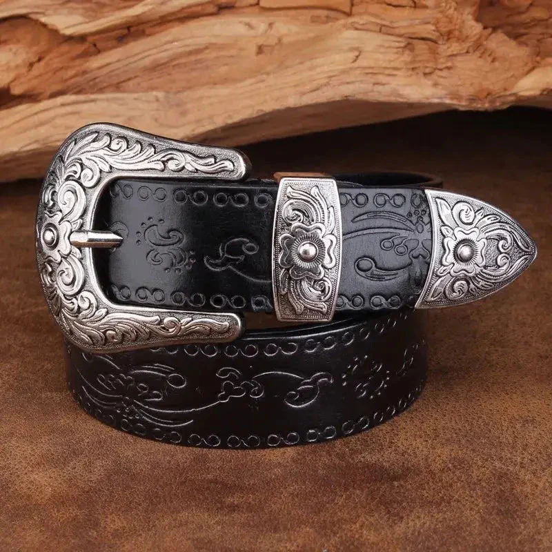 Cintura in pelle da uomo in stile western - Fibbia incisa, classico stile cowboy - Image 7